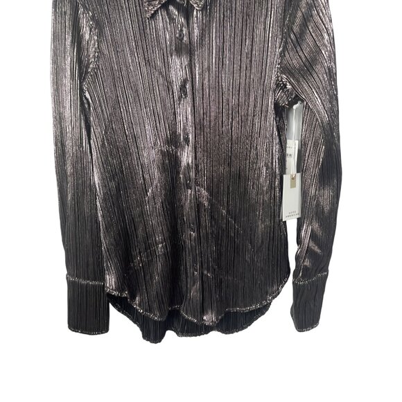 Good American Chrome Lamé Plissé Button Shirt - Picture 4 of 9